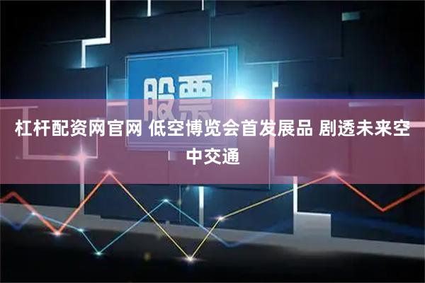 杠杆配资网官网 低空博览会首发展品 剧透未来空中交通