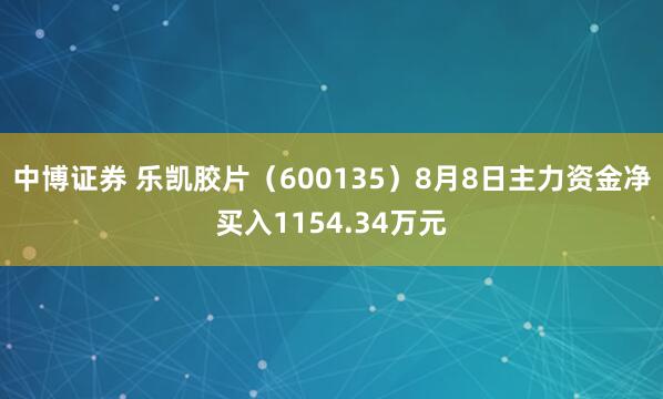 中博证券 乐凯胶片（600135）8月8日主力资金净买入1154.34万元
