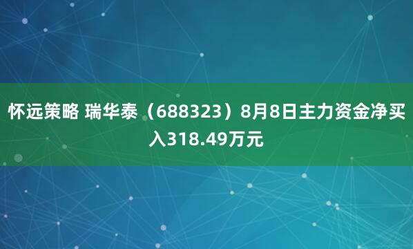 怀远策略 瑞华泰（688323）8月8日主力资金净买入318.49万元
