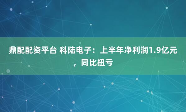 鼎配配资平台 科陆电子：上半年净利润1.9亿元，同比扭亏